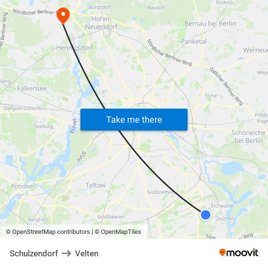 Schulzendorf to Velten map