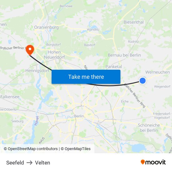 Seefeld to Velten map