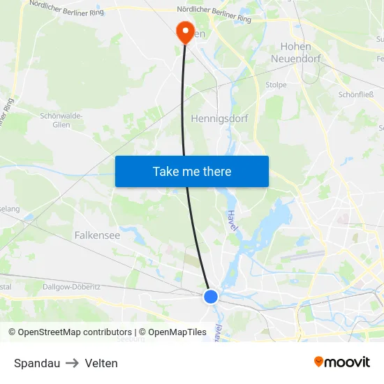 Spandau to Velten map