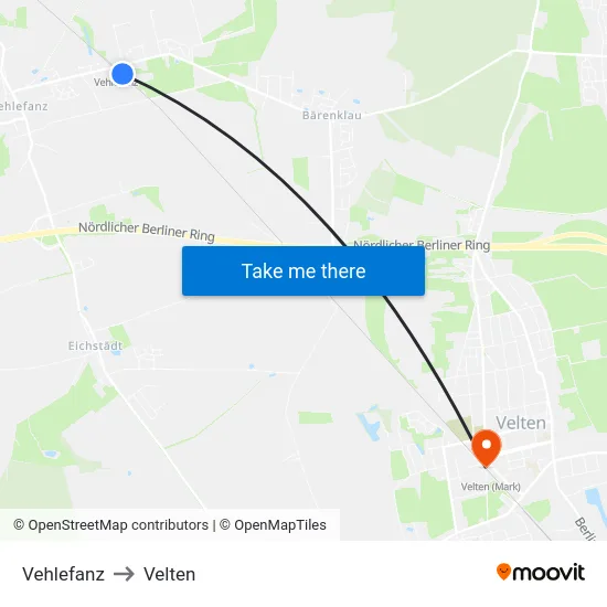 Vehlefanz to Velten map