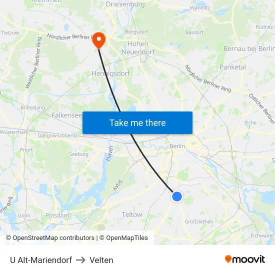 U Alt-Mariendorf to Velten map
