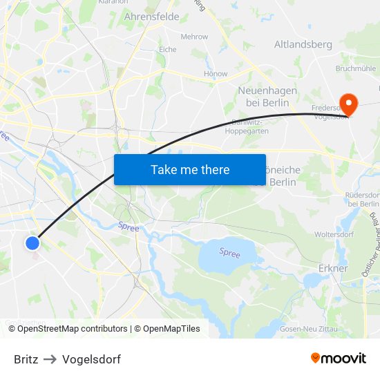 Britz to Vogelsdorf map