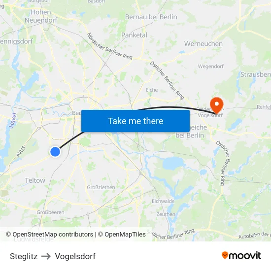 Steglitz to Vogelsdorf map