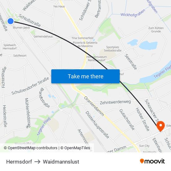 Hermsdorf to Waidmannslust map