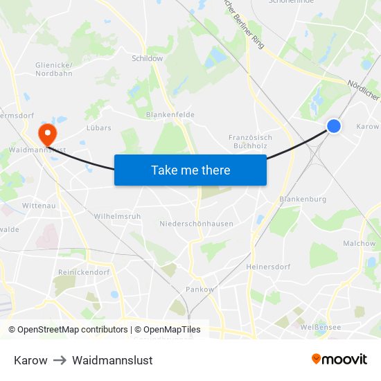 Karow to Waidmannslust map