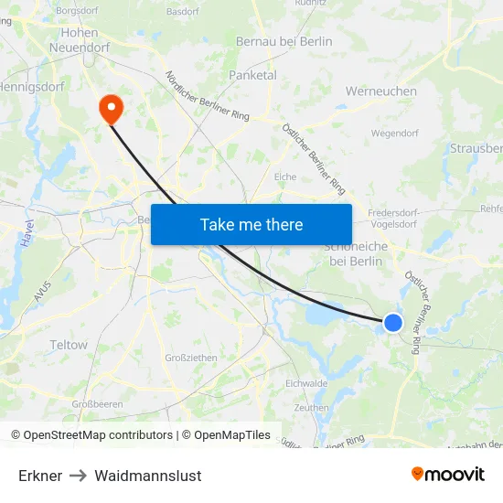 Erkner to Waidmannslust map