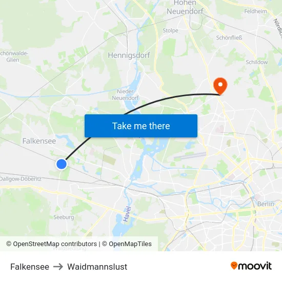 Falkensee to Waidmannslust map