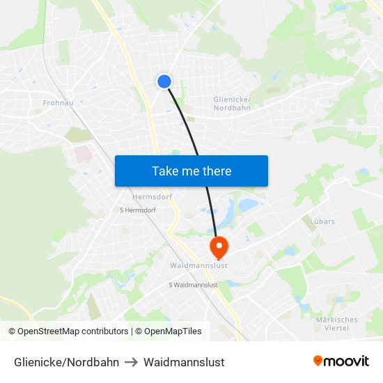 Glienicke/Nordbahn to Waidmannslust map