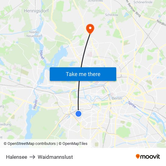 Halensee to Waidmannslust map