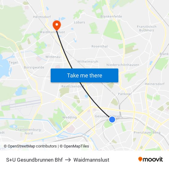 S+U Gesundbrunnen Bhf to Waidmannslust map