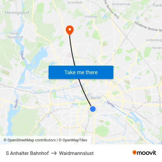 S Anhalter Bahnhof to Waidmannslust map