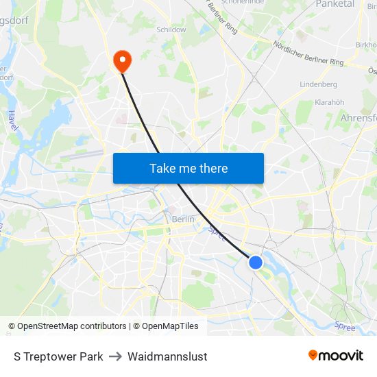 S Treptower Park to Waidmannslust map