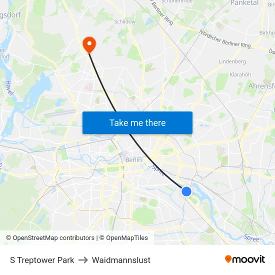 S Treptower Park to Waidmannslust map