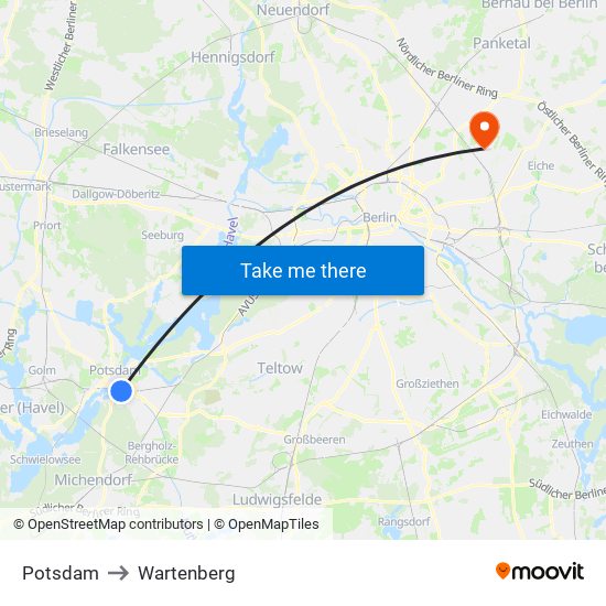 Potsdam to Wartenberg map