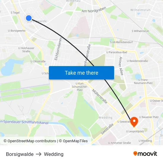 Borsigwalde to Wedding map