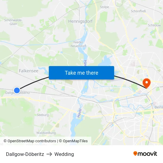 Dallgow-Döberitz to Wedding map