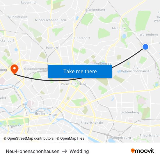 Neu-Hohenschönhausen to Wedding map