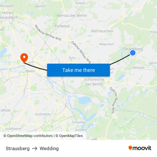 Strausberg to Wedding map