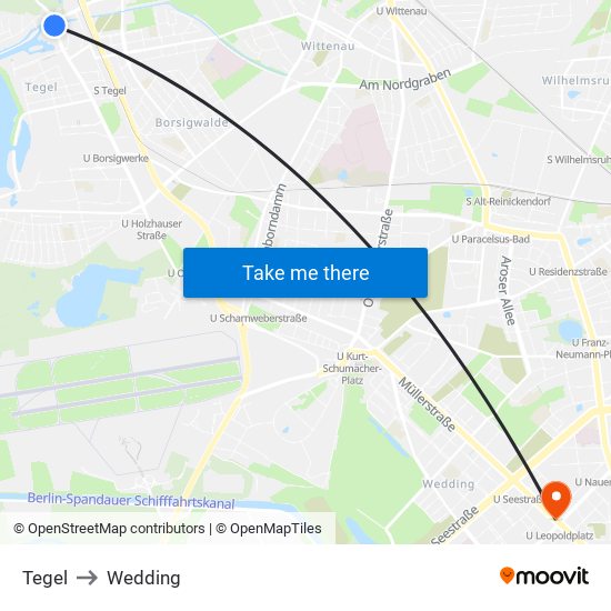 Tegel to Wedding map