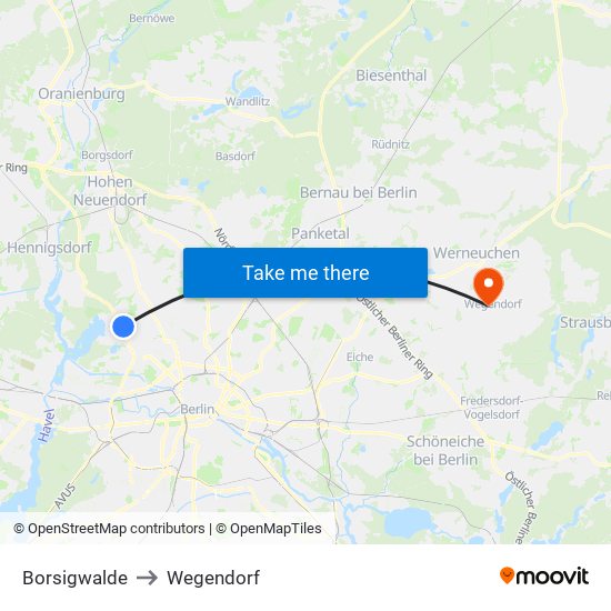 Borsigwalde to Wegendorf map