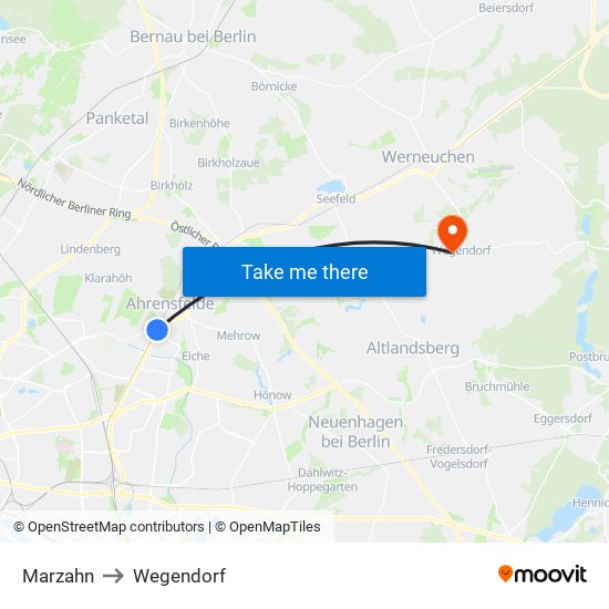 Marzahn to Wegendorf map