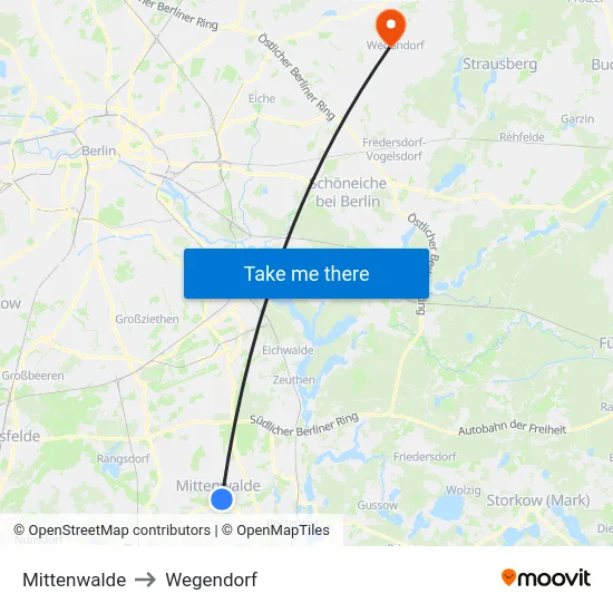 Mittenwalde to Wegendorf map