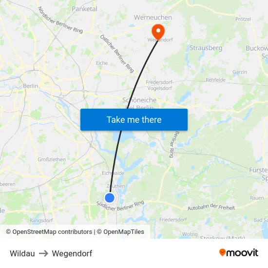 Wildau to Wegendorf map