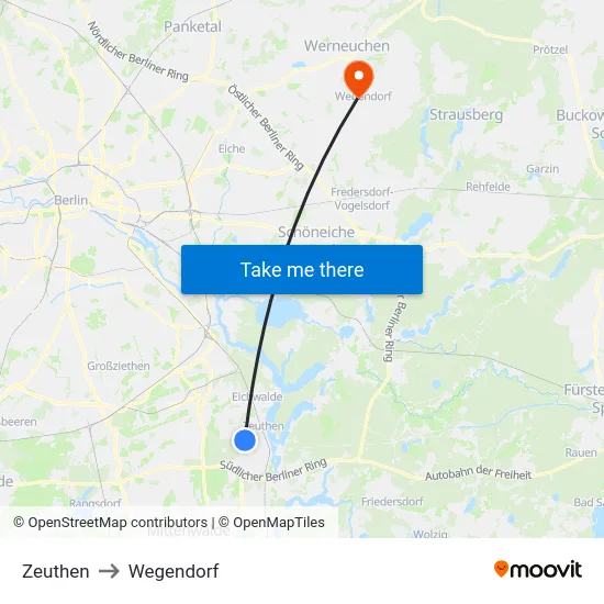 Zeuthen to Wegendorf map