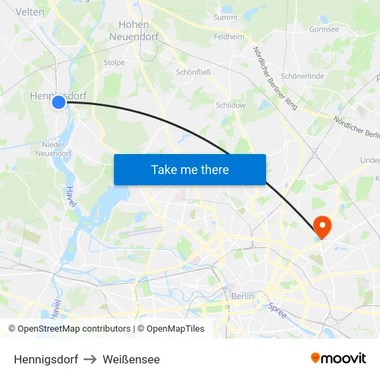 Hennigsdorf to Weißensee map