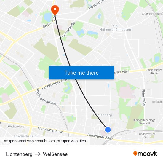 Lichtenberg to Weißensee map