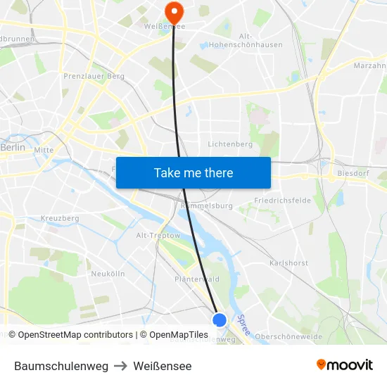 Baumschulenweg to Weißensee map