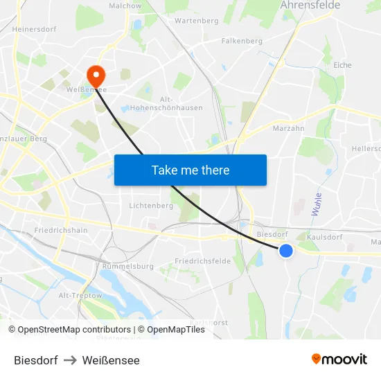 Biesdorf to Weißensee map