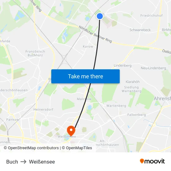Buch to Weißensee map