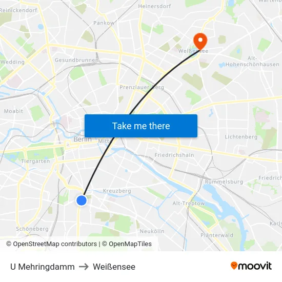 U Mehringdamm to Weißensee map