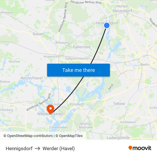 Hennigsdorf to Werder (Havel) map