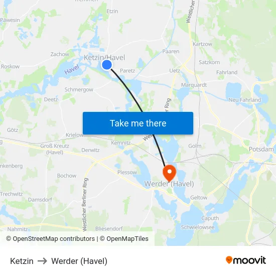 Ketzin to Werder (Havel) map