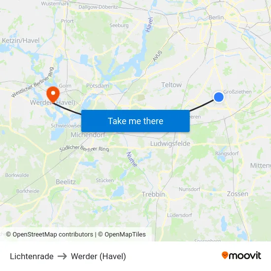 Lichtenrade to Werder (Havel) map