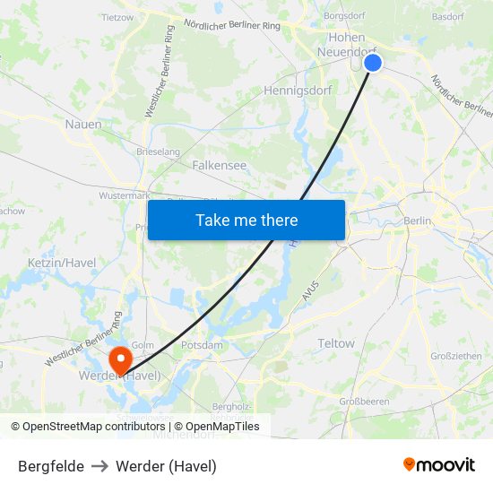 Bergfelde to Werder (Havel) map