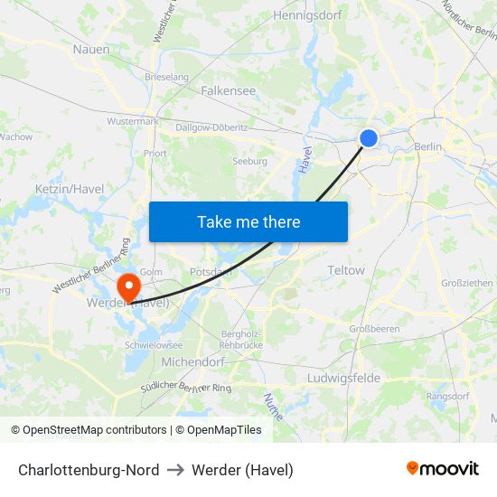Charlottenburg-Nord to Werder (Havel) map