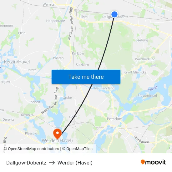 Dallgow-Döberitz to Werder (Havel) map