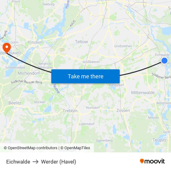 Eichwalde to Werder (Havel) map