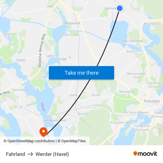 Fahrland to Werder (Havel) map