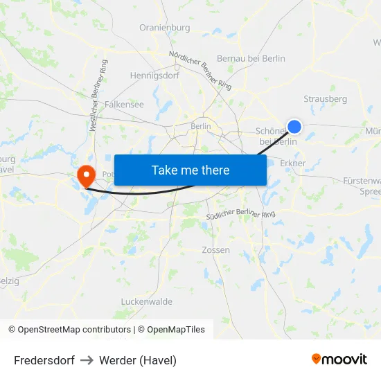 Fredersdorf to Werder (Havel) map