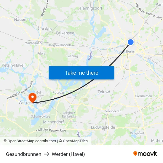 Gesundbrunnen to Werder (Havel) map