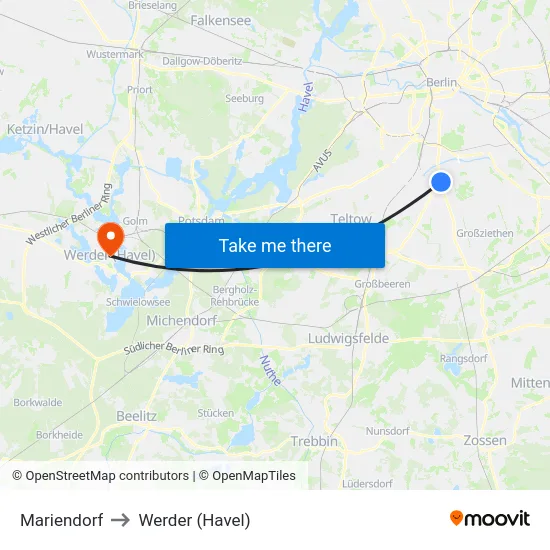 Mariendorf to Werder (Havel) map