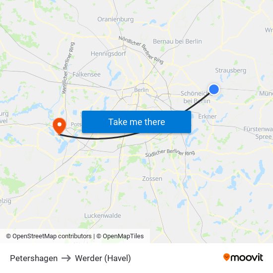 Petershagen to Werder (Havel) map