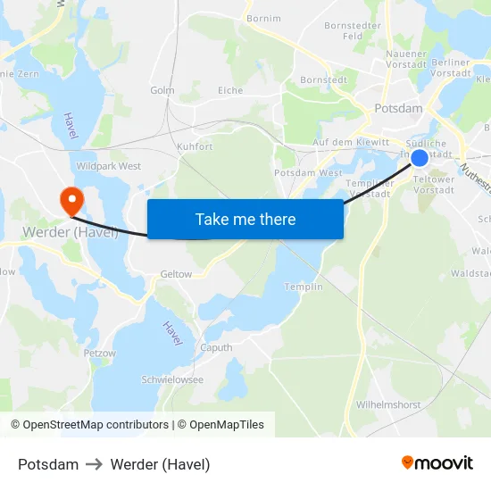 Potsdam to Werder (Havel) map