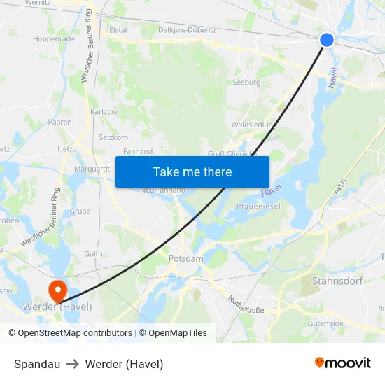Spandau to Werder (Havel) map