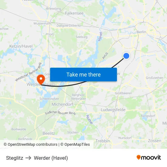 Steglitz to Werder (Havel) map