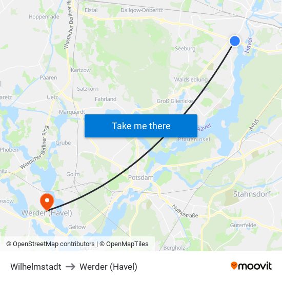 Wilhelmstadt to Werder (Havel) map